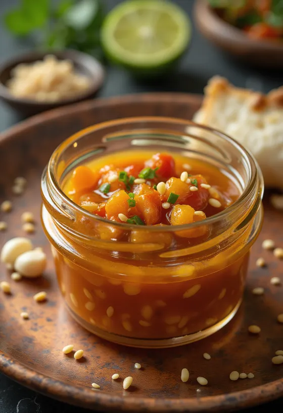 Salcë chili-lime me susam e servirur