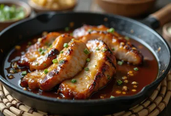 Qafë derri BBQ me glazurë mjaltë-mustardë, e servuar me majdanoz të freskët
