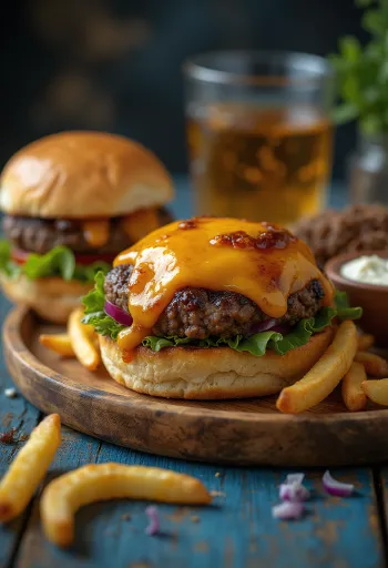 Burger me djathë të tymosur dhe salcë