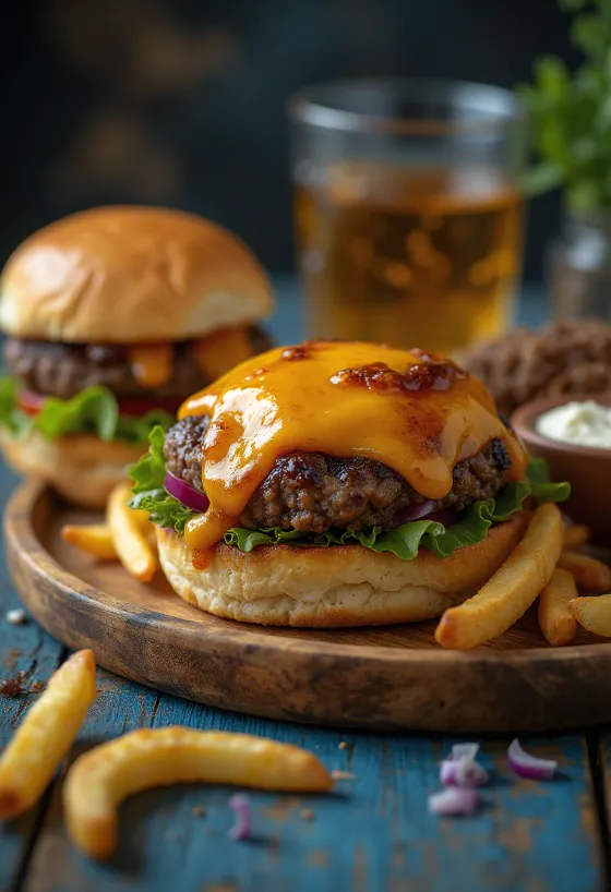 Burger me djathë të tymosur dhe salcë