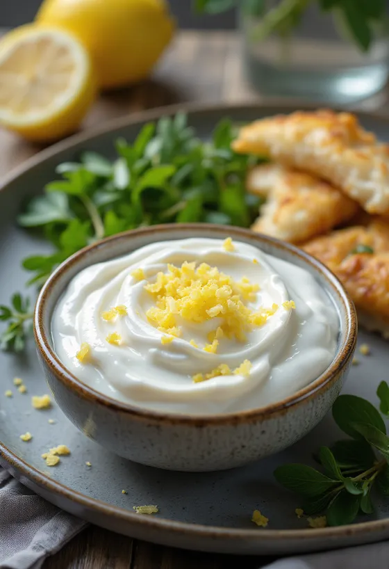 Salcë me ajkë dhe limon e servirur