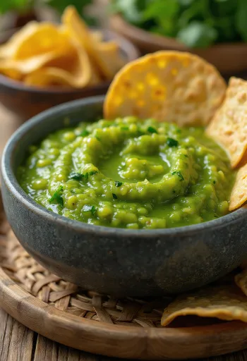 Salsa verde meksikane e servirur në tas