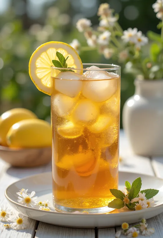 Çaj i ftohtë me mente dhe shtog me mente të freskët dhe limon