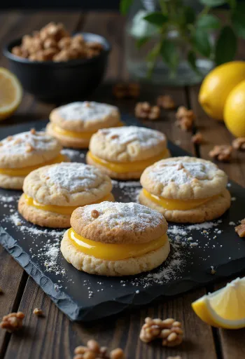 Biskota Linzer me limon dhe arra të servirura