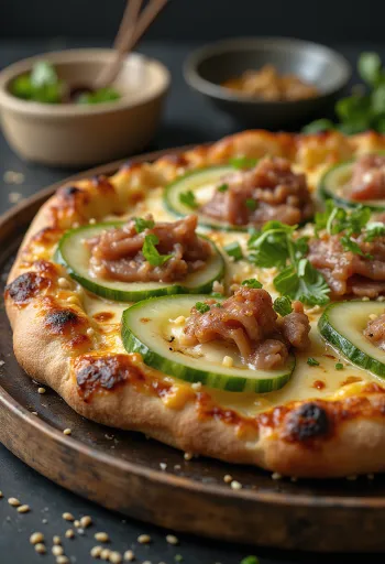 Peking Duck Pizza me rosë peking dhe salcë hoisin