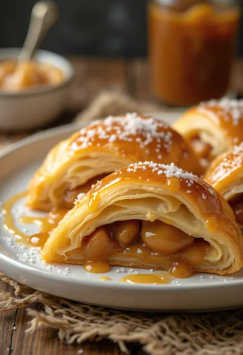 Strudel me karamel të kripur i servirur