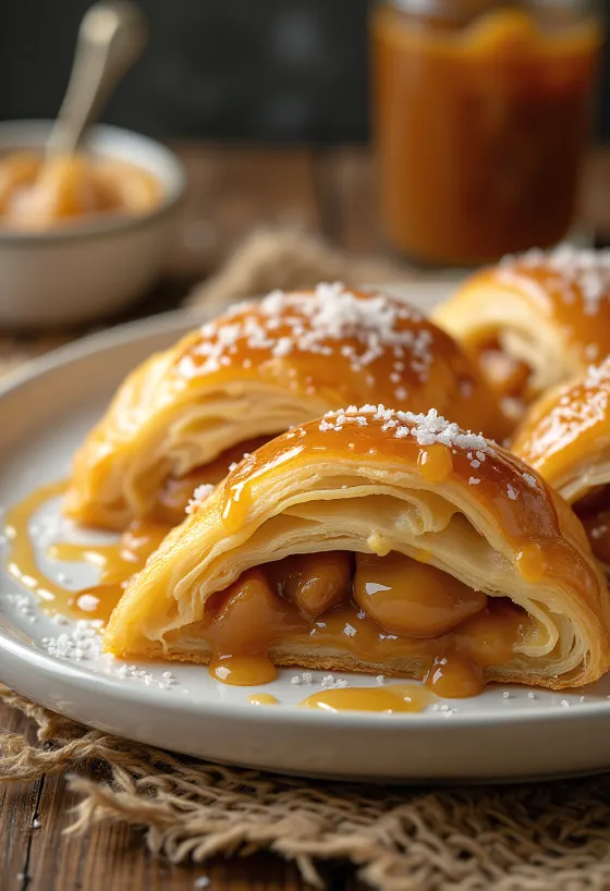 Strudel me karamel të kripur i servirur