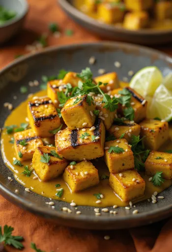 Tofu i pjekur në skarë me tahini kerri