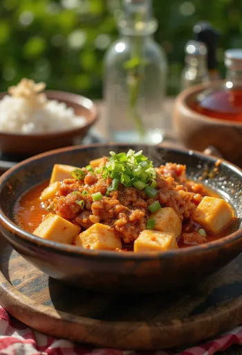 Mapo Tofu, tofu e Sichuan-it me mish derri të grirë dhe salcë pikante