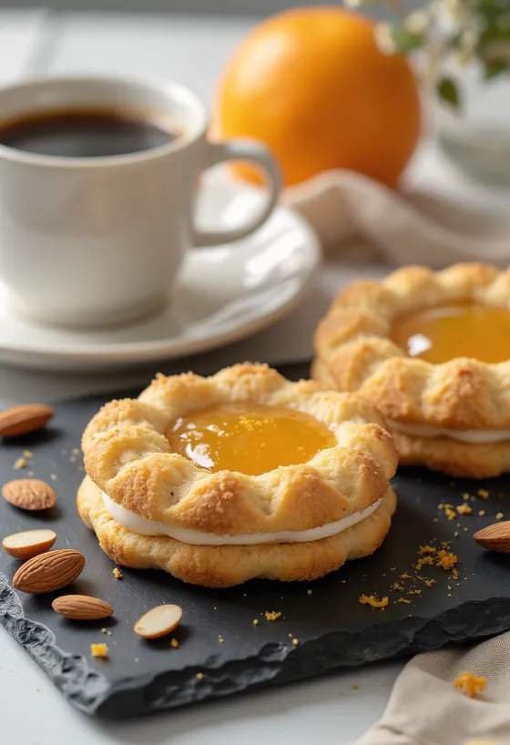 Biskota linzer me bajame dhe portokall në pjatë