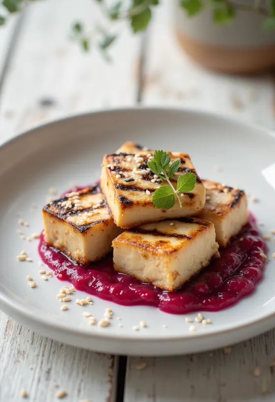 Tofu i pjekur në skarë me salcë panxhari