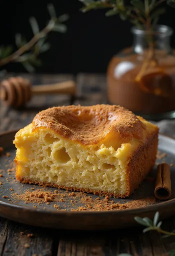 Tortë me mjaltë dhe kanellë e shërbyer