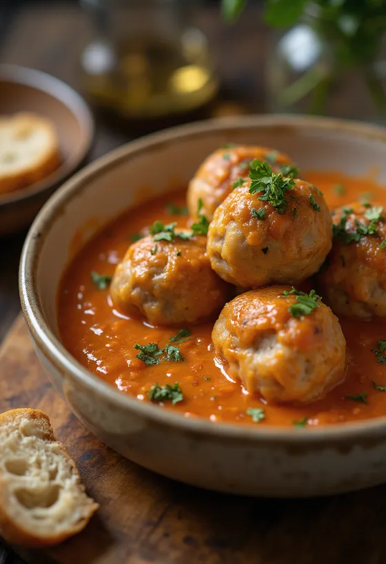 Qofte të servirura me salcë domatesh dhe garniturë