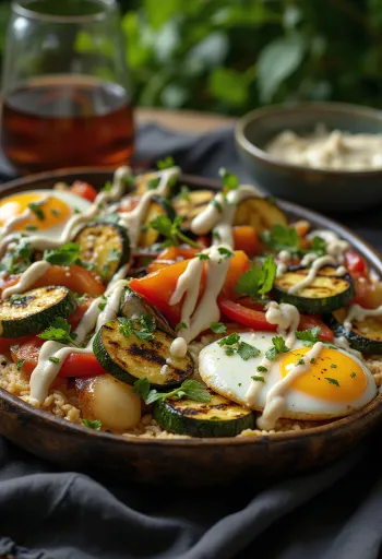 Perime të gatuara në zgarë me salcë tahini, të zbukuruara me majdanoz