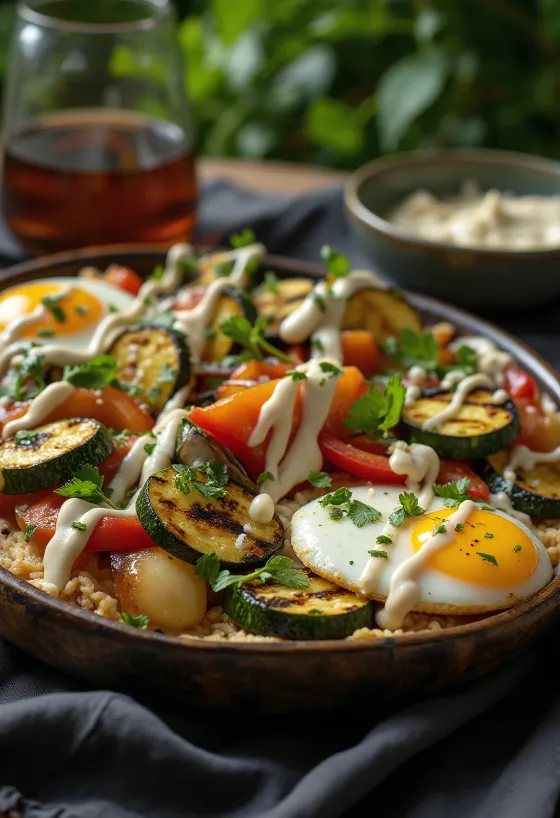 Perime të gatuara në zgarë me salcë tahini, të zbukuruara me majdanoz