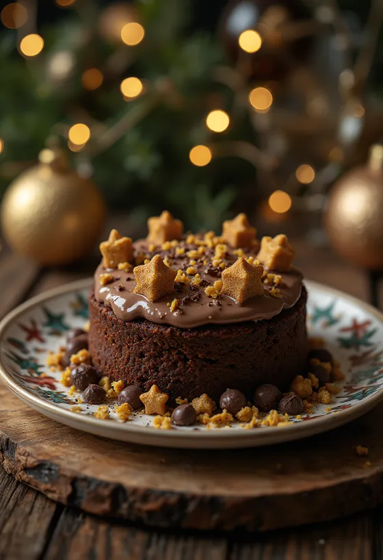 Tortë çokollate Adventi me dekorim festiv