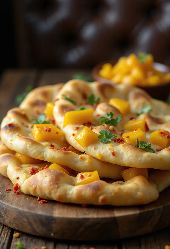 Bukë naan me mango dhe spec djegës e shërbyer