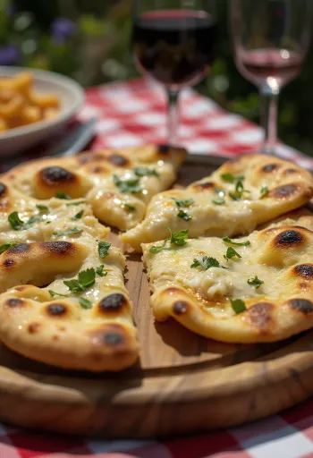 Bukë Naan me gorgonzola e servirur