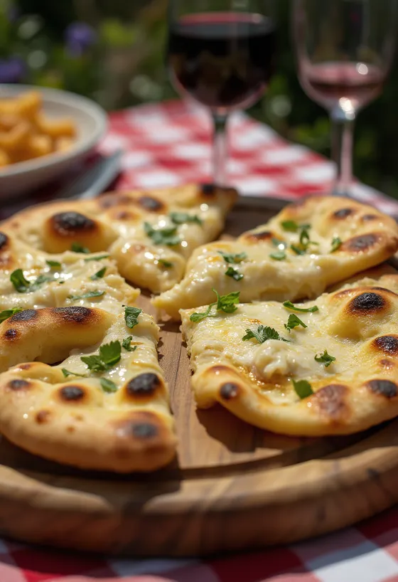 Bukë Naan me gorgonzola e servirur