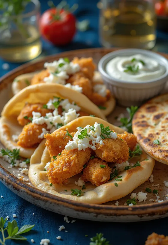 Pjatë Gyros me pulë të pjekur, perime të freskëta dhe salcë xaxiqi