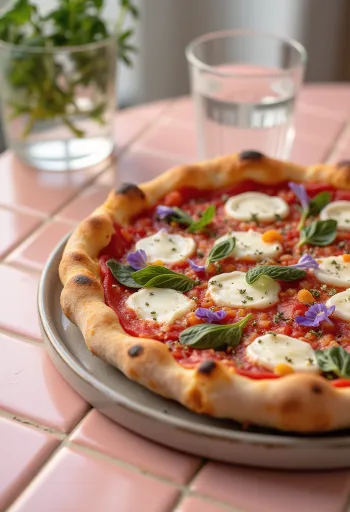 Pizza ai Fiori di Basilico me borzilok të freskët dhe lule borziloku