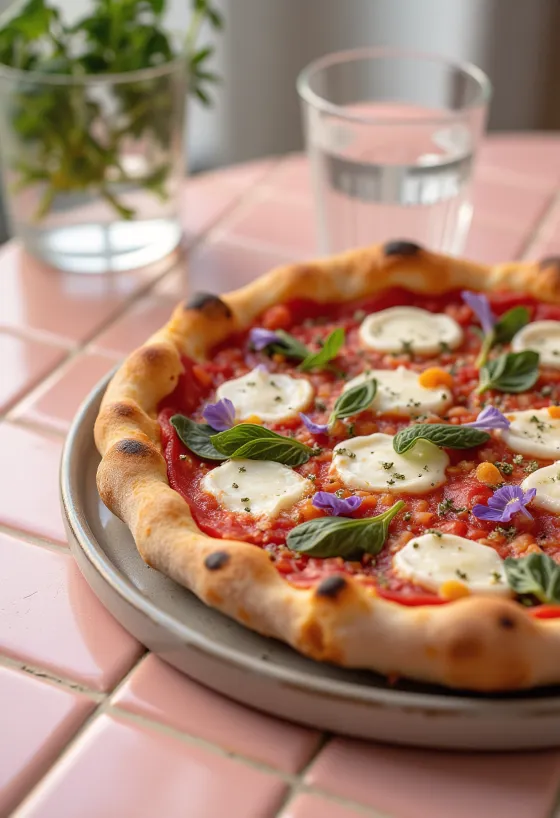 Pizza ai Fiori di Basilico me borzilok të freskët dhe lule borziloku