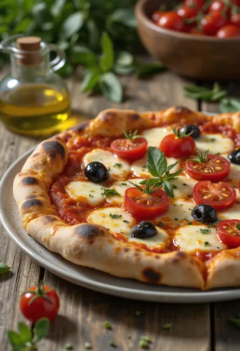 Pizza alla Barese me domate dhe ullinj të zinj