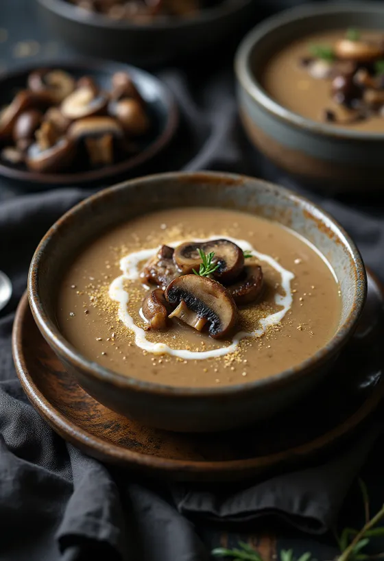 Supë krem kërpudhash kremoze e shërbyer