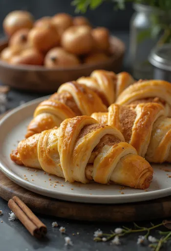 Burek me mollë dhe kanellë i pjekur në ngjyrë të artë, i spërkatur me sheqer pluhur