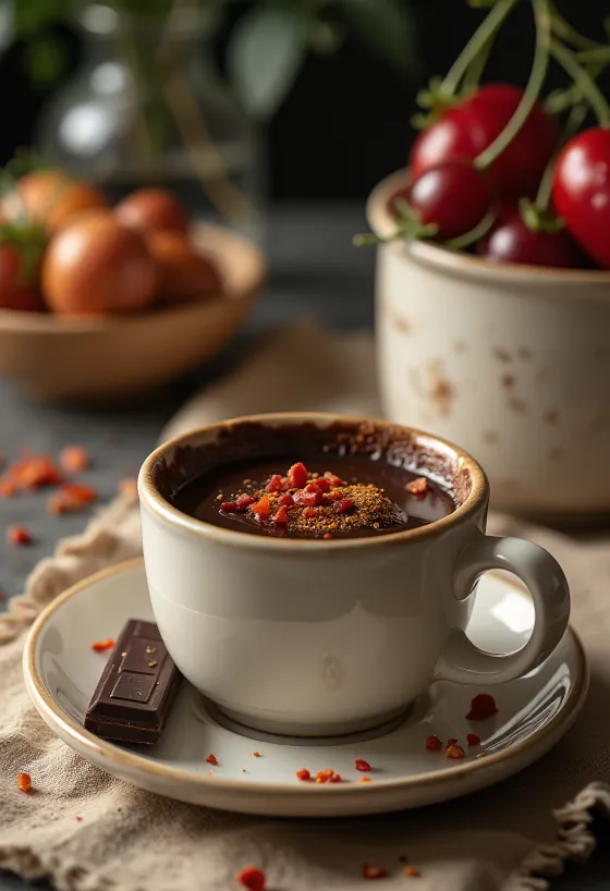 Panna Cotta me çokollatë dhe spec djegës në gotë