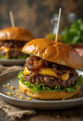 Burger me qepë të karamelizuara të errëta