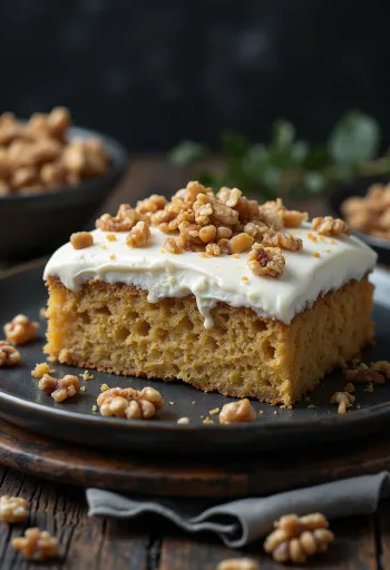 Tortë vegane me arra e dekoruar me pana bimore dhe arra