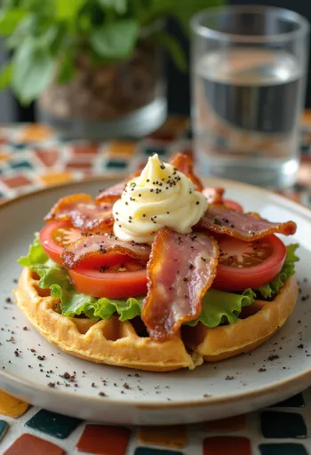Gofre BLT të sapopjekura, me proshutë kërrcitëse, domate dhe sallatë