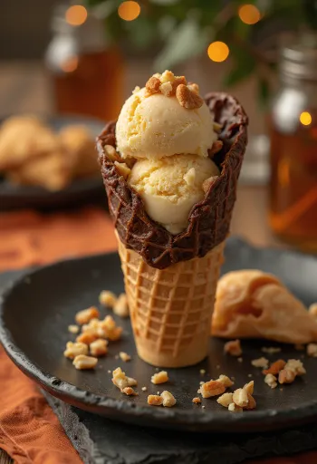 Akullore kaushi Drumstick Butterscotch e shërbyer