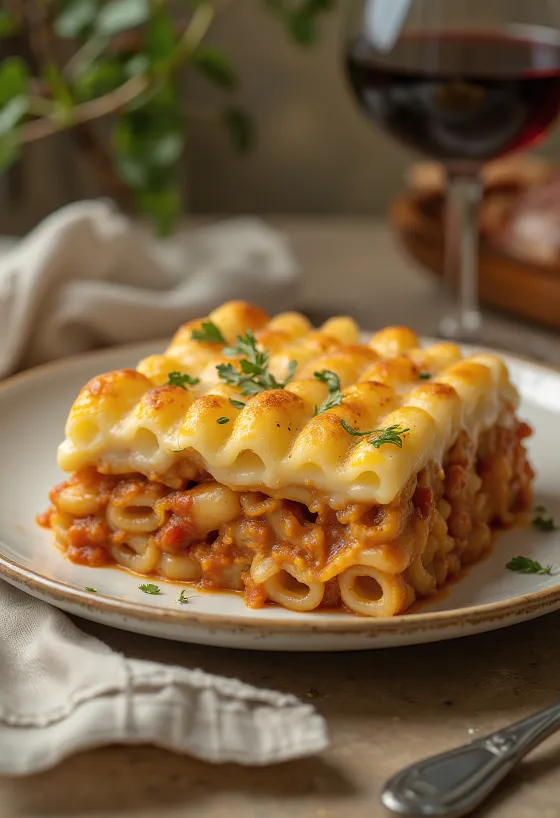 Pastiçe (Pastitsio) e servirur