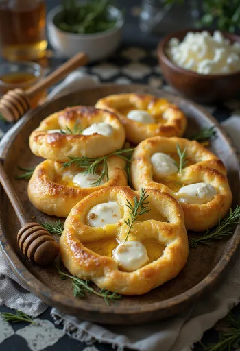 Focaccia me djathë dhie dhe mjaltë e shërbyer