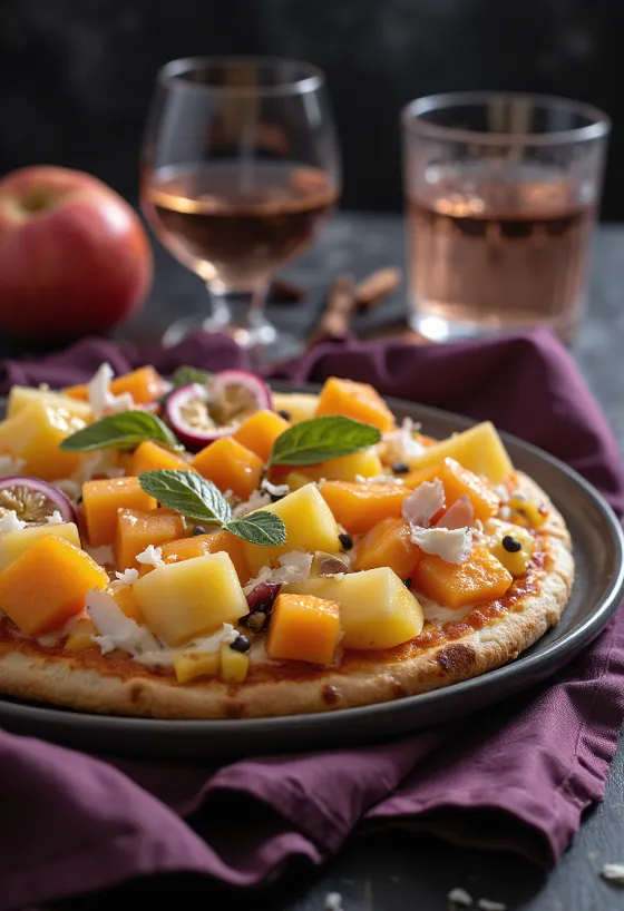 Pica me fruta tropikale e pjekur freskët