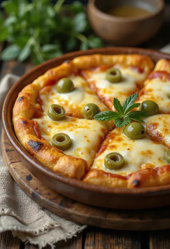 Pizza Argentina me brumë të trashë, mocarela dhe salcë domatesh