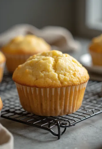 Muffin me vanilje i pjekur në ngjyrë të artë, servirur në letra muffin