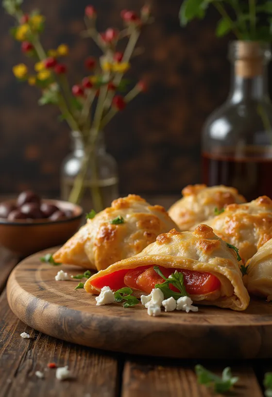 Samosa me speca të pjekur dhe djathë feta e shërbyer