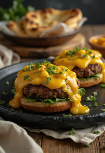 Burger indian i sapopërgatitur me qofte kerri dhe chutney mangoje