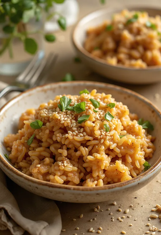 Oriz me susam dhe miso i shërbyer