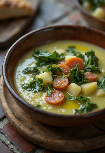 Supë Caldo Verde e shërbyer me salsiçe