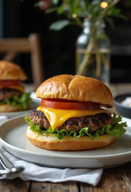 Burger me mish rosi me djathë dhe perime