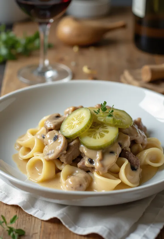 Biftek Stroganof i servirur