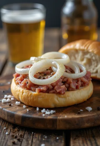 Mettbrötchen e servirur me qepë të freskëta