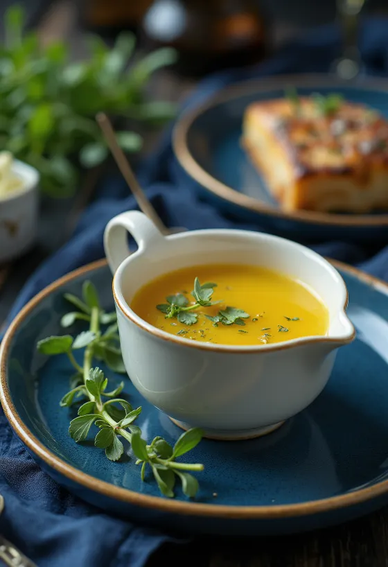 Salcë gjalpi me mjaltë dhe estragon e servuar