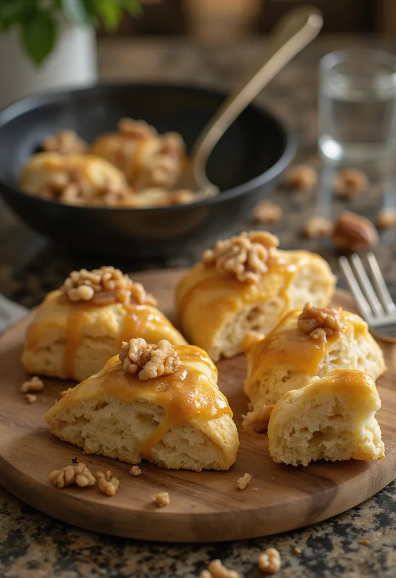 Pogaçe me arra dhe karamel të servirura