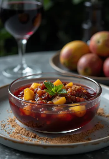 Chutney mangoje me verë të kuqe e servirur