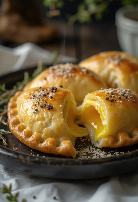 Empanada me patëllxhan dhe parmixhan e pjekur në ngjyrë të artë